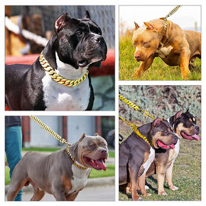 Kalung Rantai Cuban Link Kustom Logam Emas 18K 15mm19mm 32mm Set Kalung dan Tali Anjing Emas - Product Image 6