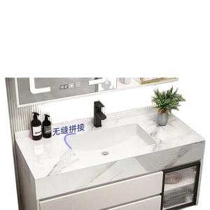 Mueble de Baño con Encimera de Losa, Lavabo Integrado, Espejo Inteligente y Gabinete de Madera Sólida Multicapa Gris - Product Image 5