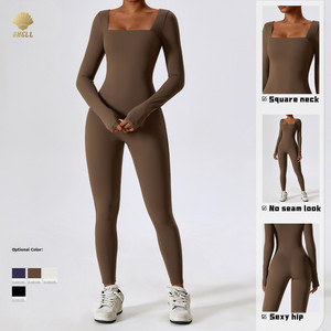 Luluxixiyayaสแควร์คอSkintight <span class=keywords><strong>Nude</strong></span> Feel Double Layerหน้าอกยืดไนลอน<span class=keywords><strong>One</strong></span> <span class=keywords><strong>Piece</strong></span>เซ็กซี่ผู้หญิงกีฬาJumpsuit - Product Image 2