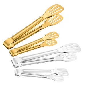 Pinzas de Metal de varios tamaños de fábrica, pinzas para alimentos de tres hilos, utensilios de cocina, pinzas para alimentos de acero inoxidable 304 dorado/plateado
