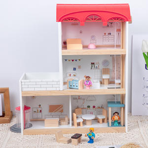 Hotsale ของเล่นเพื่อการศึกษาไม้สีฟ้าสีชมพูไม้แกล้งของเล่นบ้านตุ๊กตาสำหรับเด็ก Unisex - Product Image 5
