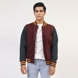 Blouson universitaire en toile chaud d'hiver pour homme, style urbain, avec col montant et patchs en chenille, marque privée - Usage décontracté - Product Image 1
