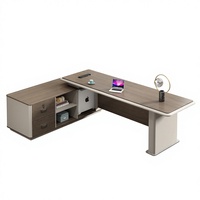 Ensemble de bureau et chaise de direction de luxe en bois moderne en forme de L avec rangement, couleur personnalisable, mobilier durable pour la maison et le bureau