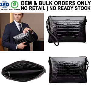 Sac <span class=keywords><strong>de</strong></span> poignet pour <span class=keywords><strong>homme</strong></span> en PU noir gaufré crocodile, personnalisable en gros pour usine, avec logo sur mesure pour usage professionnel - Product Image 1
