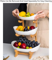 3 de Fruits De palier Bol? Bambou et Étagère En Bois * 1, Plat En Céramique * 3, Décoration De Table Fruits Panier, pour les Fruits? Pain, Collations, Ménage