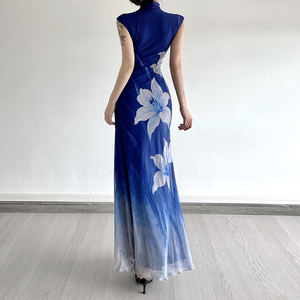 Nuevo Vestido de Mujer al por Mayor 2026, Estilo Chino, Estampado Floral, Degradado, Cola de Pez, Malla, Sin Mangas - Product Image 5