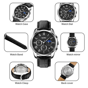 Reloj cronógrafo redondo para hombre, correa de cuero de lujo, reloj de cuarzo resistente al agua 30M - Product Image 3