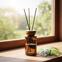 Diffuseur de parfum en verre ambré de luxe avec bouchon en bois |   Diffuseur d'arômes frais longue durée 200 ml, sans BPA, sans alcool, pour la maison, le bureau, la décoration d'hôtel