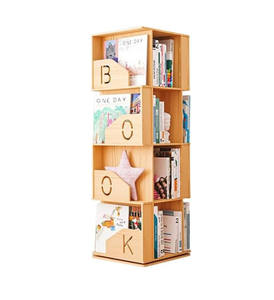 رف كتب دوار عالي الجودة بـ 360 درجة، 4 طبقات، مصنوع من خشب الصنوبر الممتاز، صديق للبيئة، متين، موفر للمساحة، مناسب للكتب الكبيرة وغرف الأطفال - Product Image 1