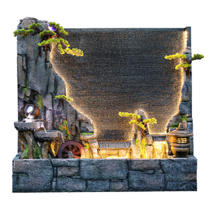 Fontaine murale en pierre Quanfangyuan pour extérieur, décoration de jardin avec lumières LED et plantes 110-230V - Product Image 4