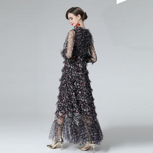 Robe de soirée en maille, longue et Sexy, tenue en cascade, à volants, manches longues, vêtement d'été pour femmes, modèle <span class=keywords><strong>2022</strong></span> - Product Image 6