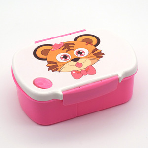 Cartoon Rectangular Plastic <b>Lunch</b> <b>Box</b> For Children With Spoon Powder Blue Lid Rectangle Shape - Product Image 2