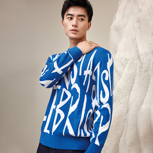 Pullover in lana Jacquard con scritta da uomo BRLOOTE maglione giovanile alla moda per l'abbigliamento autunnale e invernale in contrasto con lo stile Barut - Product Image 1