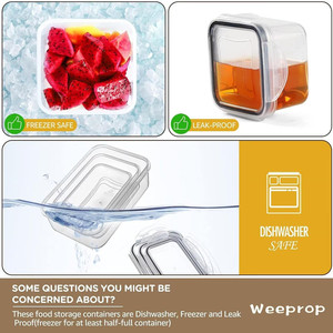 Set <span class=keywords><strong>di</strong></span> 24 Contenitori per Alimenti in Plastica <span class=keywords><strong>di</strong></span> Grado Alimentare con Chiusura Ermetica, Forma Quadrata, Multi-Capacità per Uso in <span class=keywords><strong>Cucina</strong></span> - Product Image 4