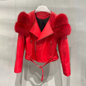 Giacca da Donna NAFA OEM <span class=keywords><strong>di</strong></span> Tendenza in <span class=keywords><strong>Pelle</strong></span> <span class=keywords><strong>con</strong></span> Finiture in Pelliccia <span class=keywords><strong>di</strong></span> Volpe Abito Casual - Product Image 4