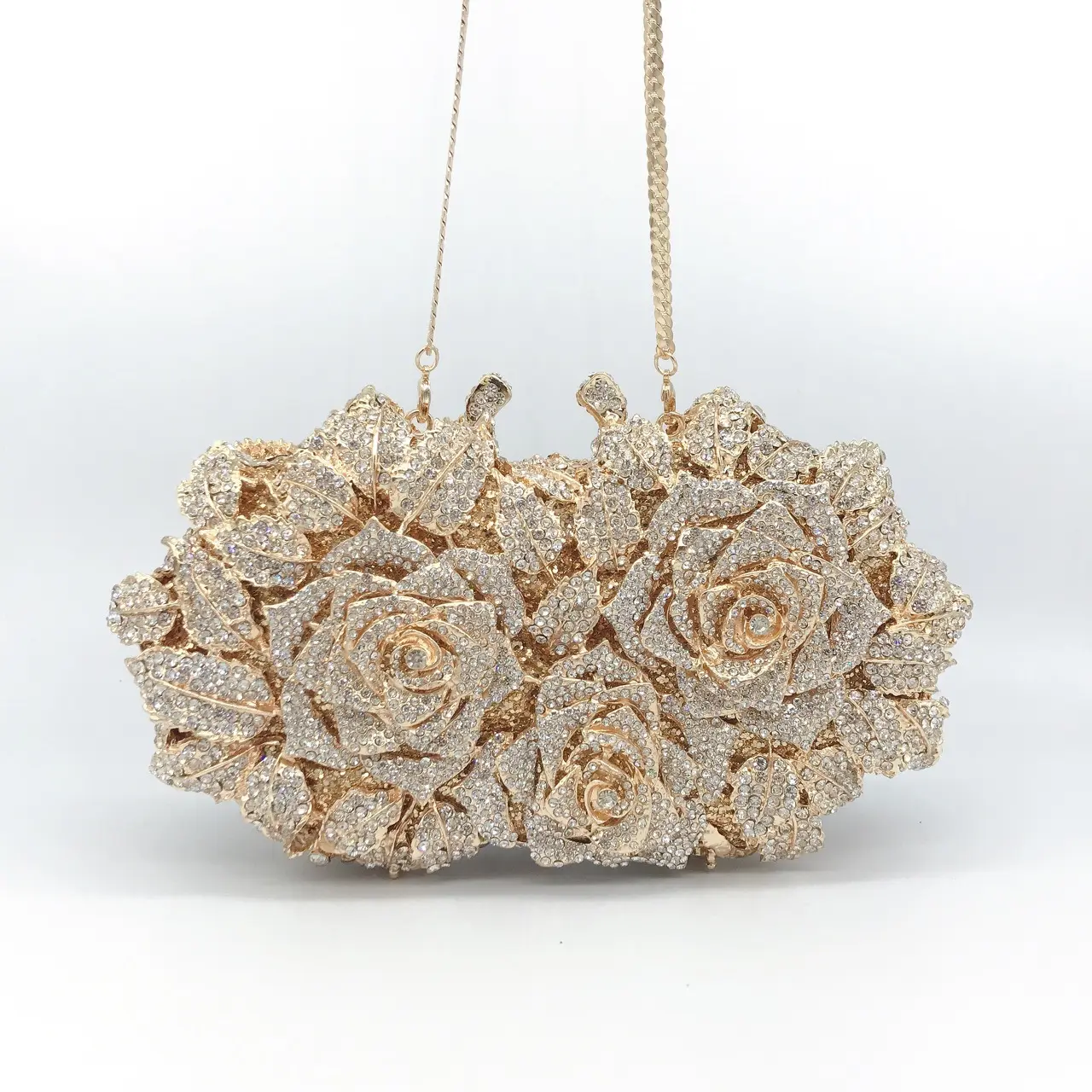 Rose flower luxury evening bling purses handbag floral crystal clutch purse rhinestone handmade women diamond bag