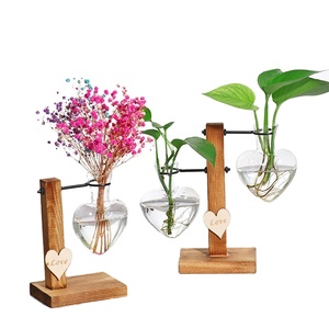 Aeofa <span class=keywords><strong>Mutu</strong></span> แจกันแก้วรูปหัวใจน่ารักใส,แจกันดอกกุหลาบ1ใบพร้อมชั้นวางไม้ - Product Image 1