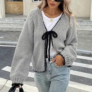 Maglione da <span class=keywords><strong>donna</strong></span> autunno/inverno nuovo <span class=keywords><strong>maglieria</strong></span> ampia a maniche lunghe con cravatta a Cardigan anteriore - Product Image 1