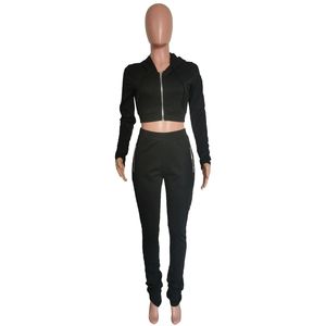 Liu Ming baru pakaian musim dingin wanita trendi kasual jaket ritsleting Hoodie lengan panjang dan celana bertumpuk 2 potong - Product Image 5