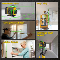 Niveau laser industriel YaJin 4D 360 degrés, 16 lignes vertes, haute précision 1 mm/5 m pour la construction, le nivellement, intérieur/extérieur