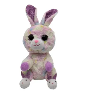 Ready To Ship Hot Sale Super Soft Rabbit Doll Colorful Glitter Big Eyes Stuffed Plush Animal Toys