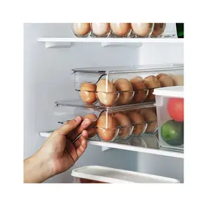 21 Grid Aksesoris Dapur Kulkas Kotak Penyimpanan Telur Pemegang Plastik Nampan Dapat Ditumpuk Transparan Telur Rak Kasus