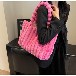 Bolsos de Mano con Asa Superior para Mujer, Invierno 2025, Color Caramelo, Casual, con Bolsillos Suaves, Gran Capacidad, de Felpa - Product Image 4