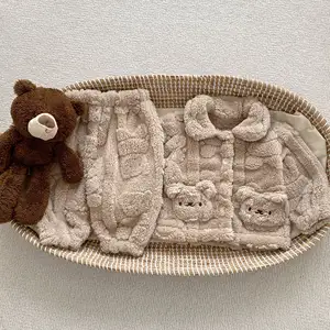 Ensemble de vêtements d'hiver pour bébé Cardigan épais en peluche ours mignon Pyjama polaire pour bébé Plus Ensemble deux pièces
