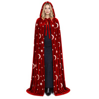 Cape de jeu de rôle en velours pour femme, motif Lune et Étoile, style Sorcier Vampire Mortel - Châle d'automne 100% Polyester
