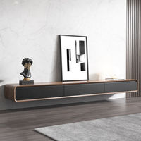 Table de télévision murale en noyer au design minimaliste moderne Meuble de télévision en bois avec tiroirs de rangement et étagère Table basse