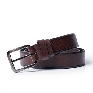 Cinturón de Cuero Genuino para Hombre, Formal, Color Marrón Sólido, Hebilla Cuadrada de Aleación, Estilo Rectangular y Duradero - Product Image 3