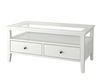 Grande table basse rectangulaire en verre blanc avec 2 tiroirs pour salon