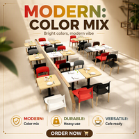 Ensemble de table et chaises de salle à manger pour restaurant commercial, style minimaliste moderne, durable, chaises empilables en plastique, table en bois, 2 places