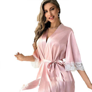 ชุดนอนแขนยาวลูกไม้สำหรับผู้หญิง, เสื้อคลุมยาวปานกลางลูกไม้ใส่ในบ้านใส่สบายสไตล์ยุโรปและอเมริกาฤดูร้อน - Product Image 5