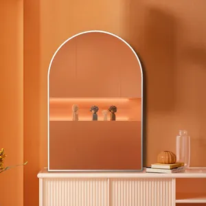 Arched Bathroom <b>Mirror</b> 20x30 Inch <b>Silver</b> Metal Frame With Led Light Wall Mounted For Vanity Use - Product Image 1