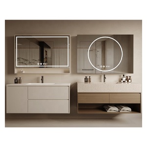 Vente en gros d'hôtel appartement maison mdf meubles de <span class=keywords><strong>toilette</strong></span> flottants en bois fabricant de meubles personnalisés meuble vasque de salle de bain personnalisé - Product Image 2