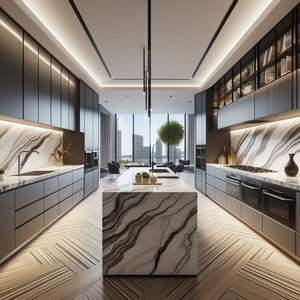 Armoires de cuisine modulaires RTA CBMmart, cadre en aluminium personnalisé, porte en verre, structure en contreplaqué, tiroir en stratifié, panier, bande LED - Product Image 3