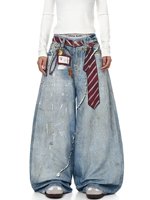 Jean en denim brut noir oversize pour homme, coupe baggy, broderie Phénix, jambe large, style vintage gothique streetwear