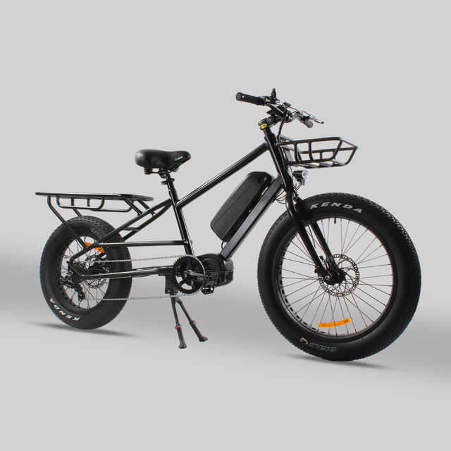 1000w Mid Motor Cargo E Bike Electric Fat Tire Bike Electric Bike with Basket and Rear Carrier