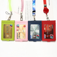 Pemegang Kartu Nama Siswa, Dompet Kartu Leher Lencana ID Lanyard Kulit Pu untuk Pria Wanita