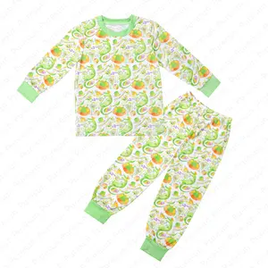 Personalizado Mardi Gras Impresión de bambú Unisex ropa de dormir al por mayor bebé niño vacaciones pijamas ropa OEM niños Pijama de algodón conjunto