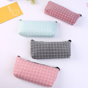Plaid Pattern <b>Custom</b> Printed Canvas <b>Pencil</b> case Portable Durable Storage Student Stationery <b>Pencil</b> Pouch - Product Image 1