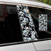 Autocollant universel personnalisé en vinyle imperméable pour montant B de voiture, motif crâne laser arc-en-ciel, pour décoration extérieure de voiture
