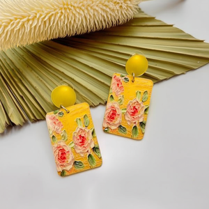 Orecchini Dipinti PENDIENTE Design Floreale Giallo Forma Rettangolare Gioielli alla Moda Set da 12 Pezzi - Product Image 1