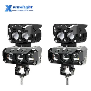 Xviewlight Motorfiets 4 Lens Mistlaser Led Werklamp Koplamp Dual Color Extra Spot Verlichting Voor Fiets Motorfiets