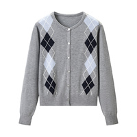 Pull cardigan en maille à col rond à manches longues avec motif géométrique, 2 coloris, style décontracté, chaud pour l'automne, tendance, pour femmes, style preppy