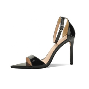 Sandali Moncheer da Donna <span class=keywords><strong>Neri</strong></span> in Vernice <span class=keywords><strong>con</strong></span> Cinturino <span class=keywords><strong>alla</strong></span> <span class=keywords><strong>Caviglia</strong></span>, Tacco a Spillo, Eleganti, Punta Aperta, Leggeri, Antiscivolo, Estivi - Product Image 2