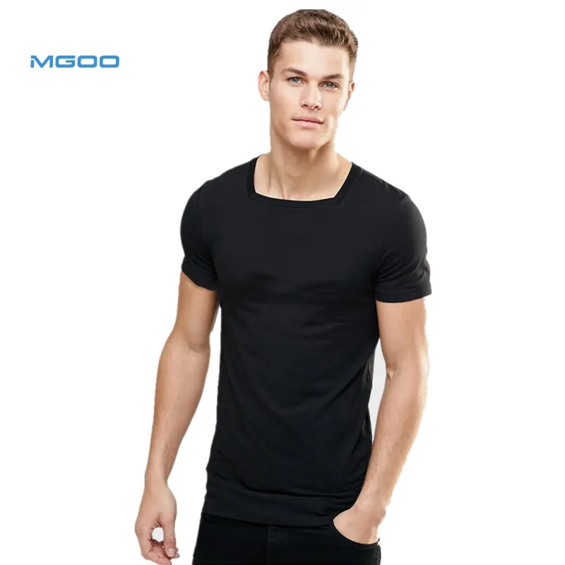 Мужская однотонная Черная удлиненная футболка с квадратным вырезом, супермягкая футболка из 100 хлопка, Новое поступление