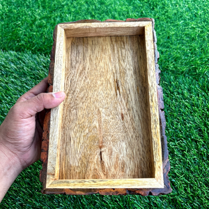 Handmade Live Edge Wood Tray Natural Bark Edge Serving <b>Platter</b> Wabi Sabi Style for Home Decor Coffee Table Display B2b supply - Product Image 1