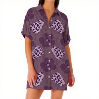 Robe T-shirt Hawaïenne Col V pour Femme, Imprimé Floral Numérique, Ample, Boutonnée, Écologique, Respirante, Vêtement Quotidien